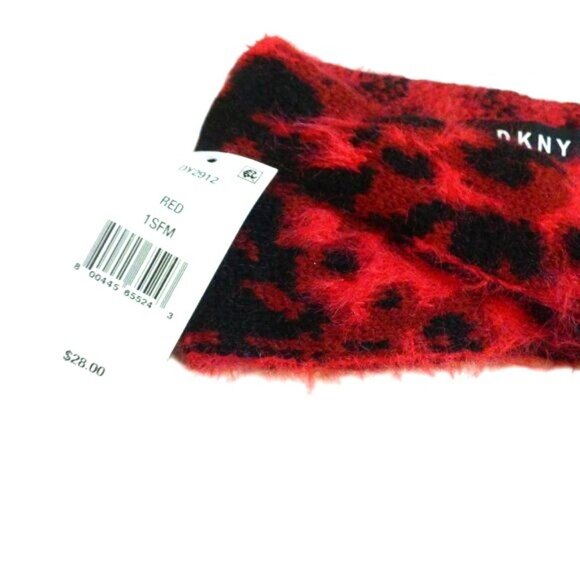 DKNY Fuzzy Animal Print Knit Twist Headband, RED - Picture 6 of 6